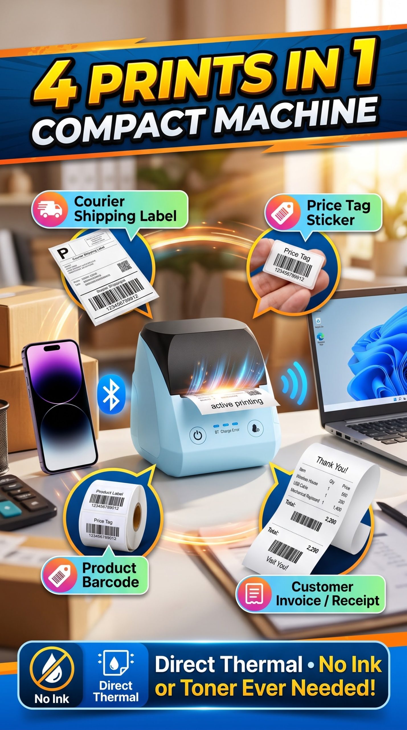 LP58P 2-in-1 Direct Thermal Label &amp; Receipt Printer (12–58mm) — photo 2