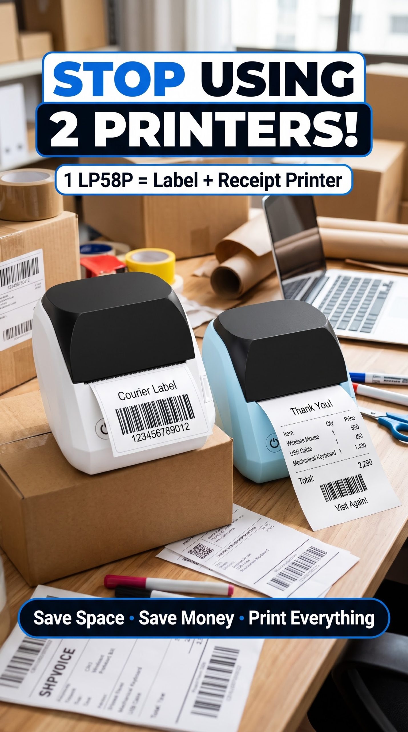 LP58P 2-in-1 Direct Thermal Label &amp; Receipt Printer (12–58mm) — photo 4